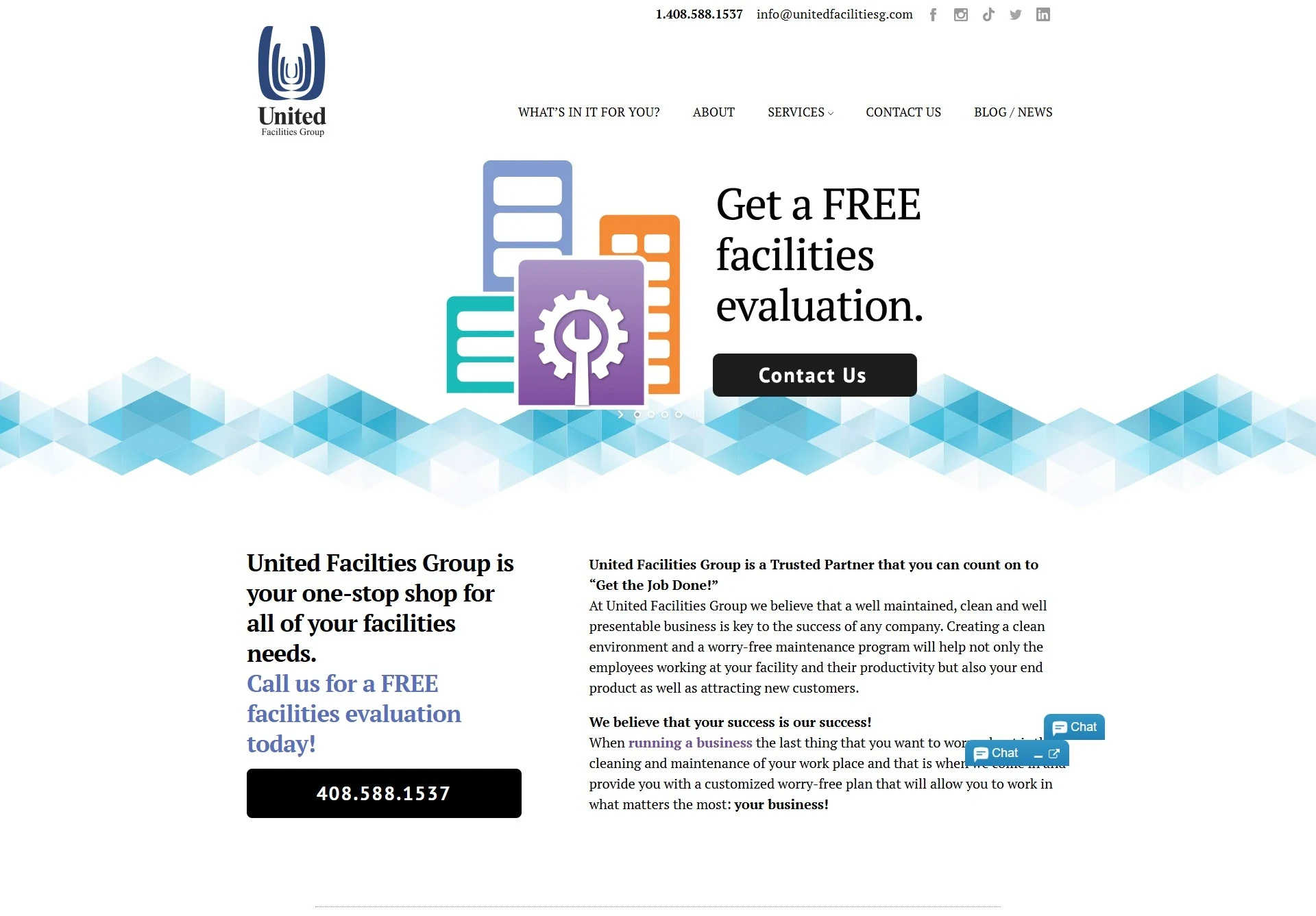 United Facilities Group original website with a crowded template layout